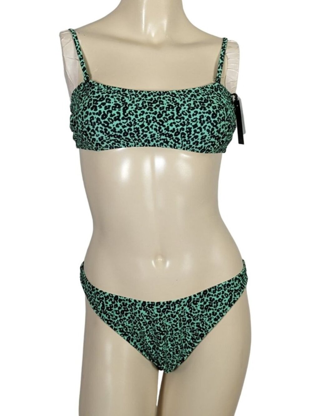 Kendall + Kylie green black leopard print two piece swimsuit Top sz M Bikini sz